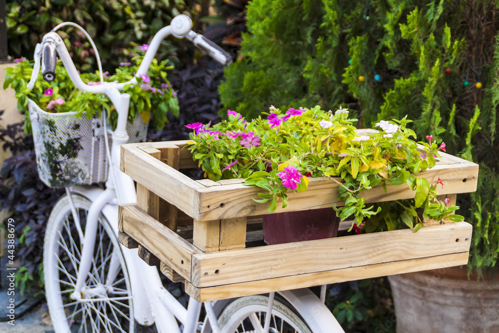 Decorated flowers on a bicycle