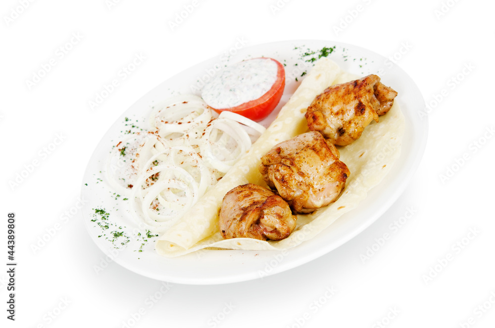 skewers of chicken fillet, grilled skewers of chicken fillet, grilled