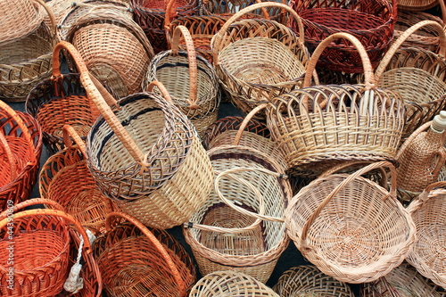 Canvas Print many beautiful wooden wicker baskets