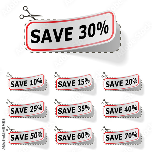 Discount vector labels with red frame