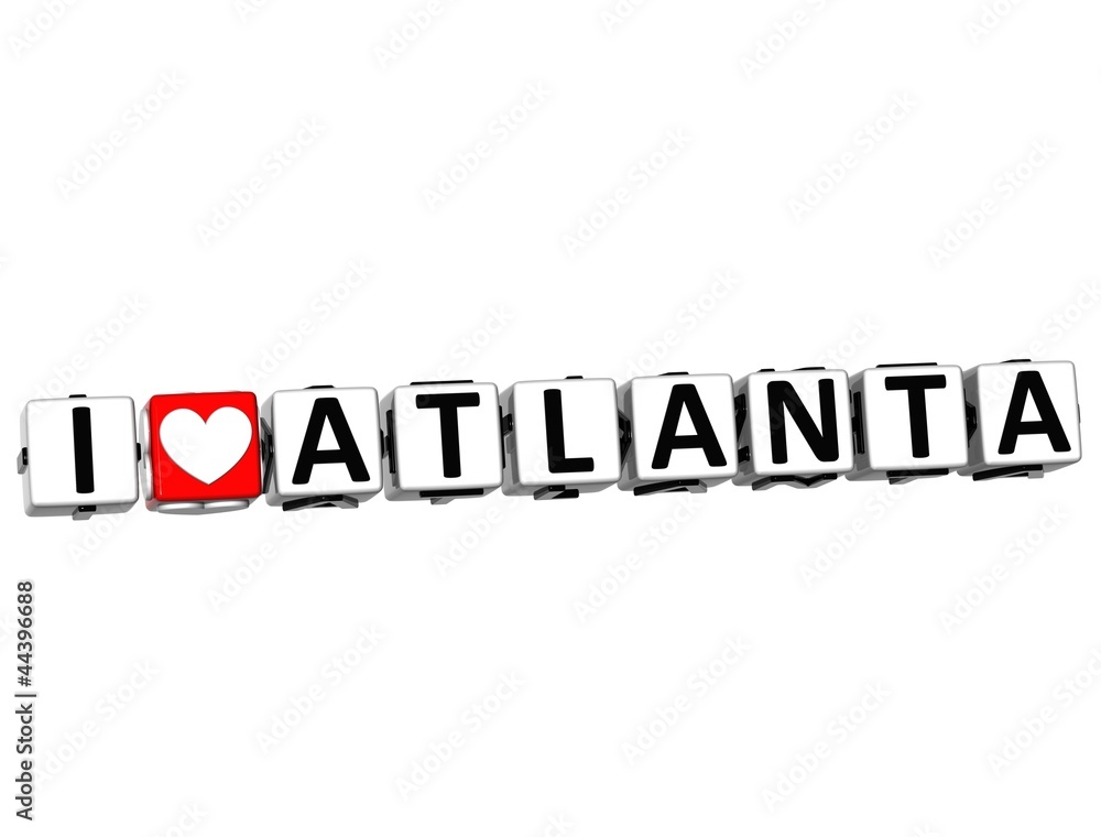3D I Love Atlanta Button Click Here Block Text