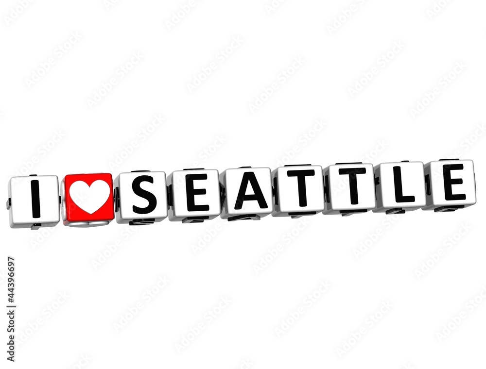 3D I Love Seattle Button Click Here Block Text 3D I Love Seattle Button Click Here Block Text