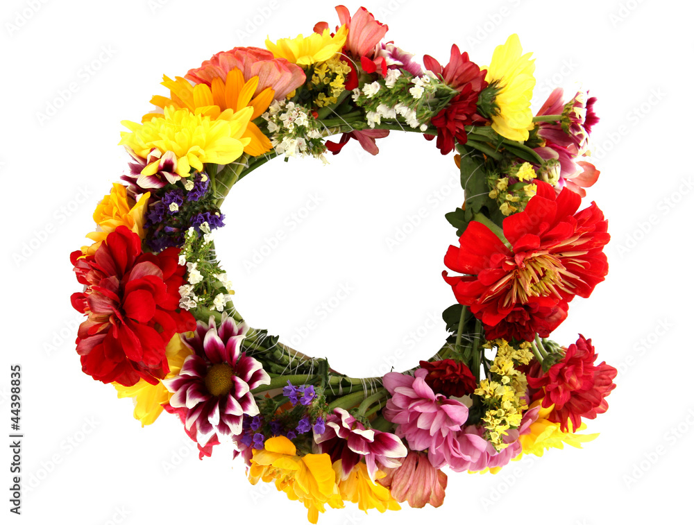 wreath of beautiful summer flowers, isolated on white wreath of beautiful summer flowers, isolated on white