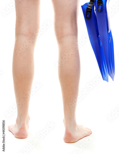 man legs and flippers isolated on white photo
