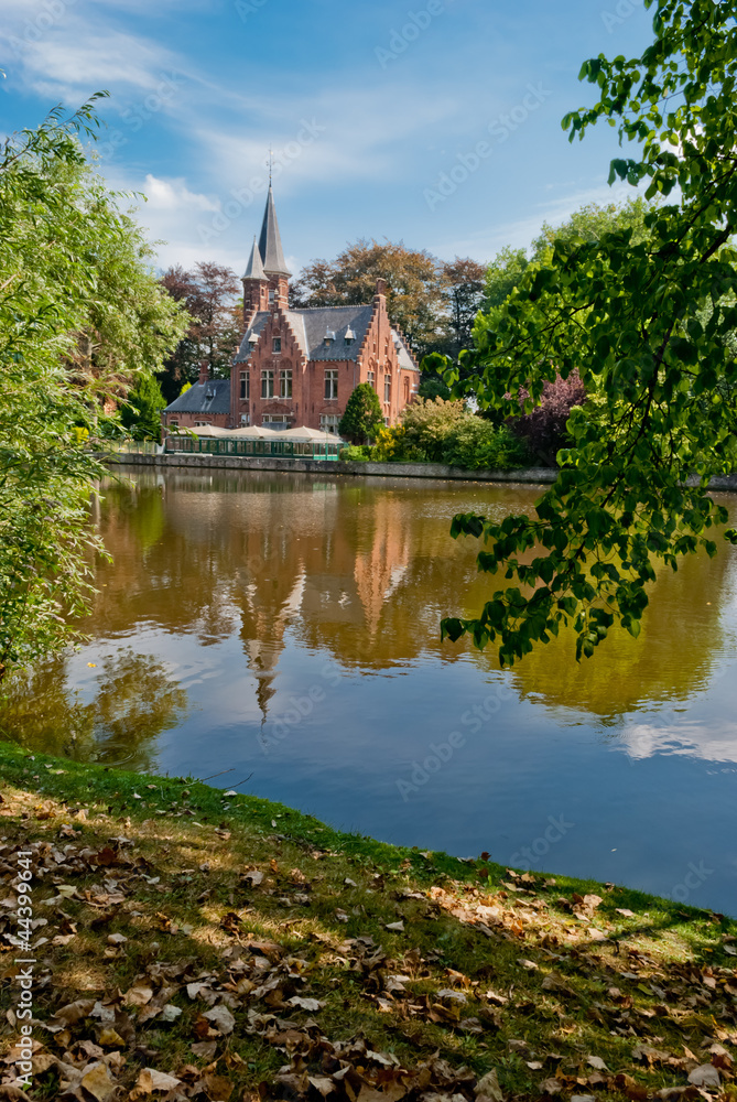 Bruges, Belgium, Minnewater lake panorama