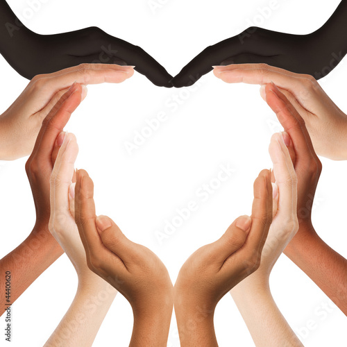 Photography multiracial human hands making a heart shape