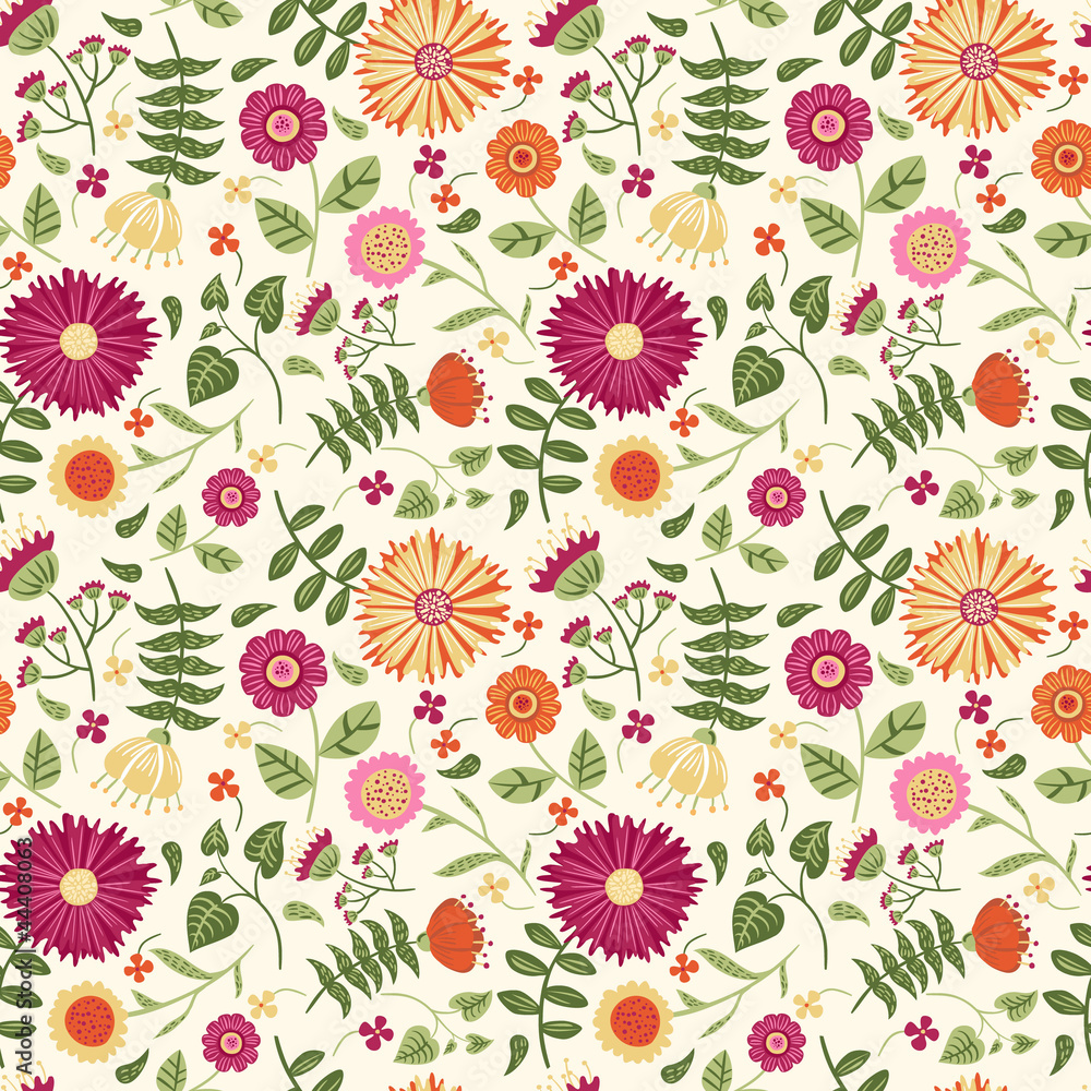 Seamless pattern with bright flowers