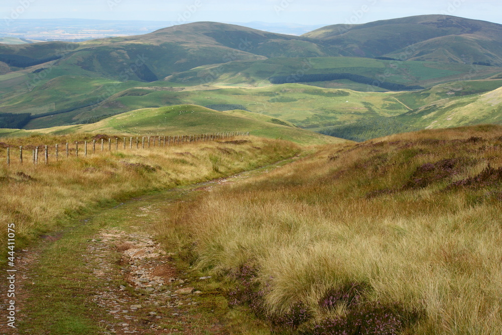 footpath across rolling hills in Northumberland National Park