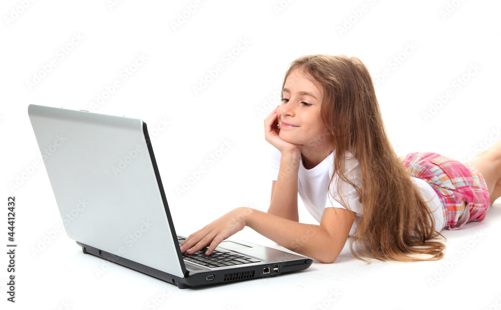 beautiful girl with laptop isolated on white beautiful girl with laptop isolated on white