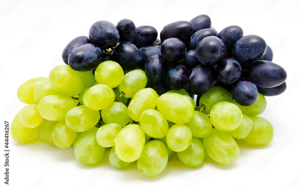 Ripe dark and green grapes isolated