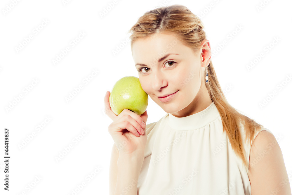 Smiling business woman with green apple Smiling business woman with green apple