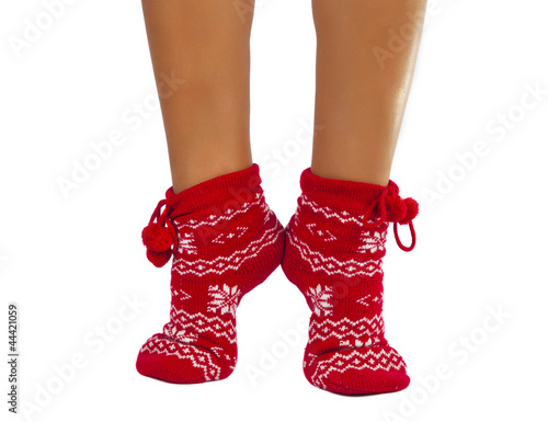 legs female in striped socks isolated