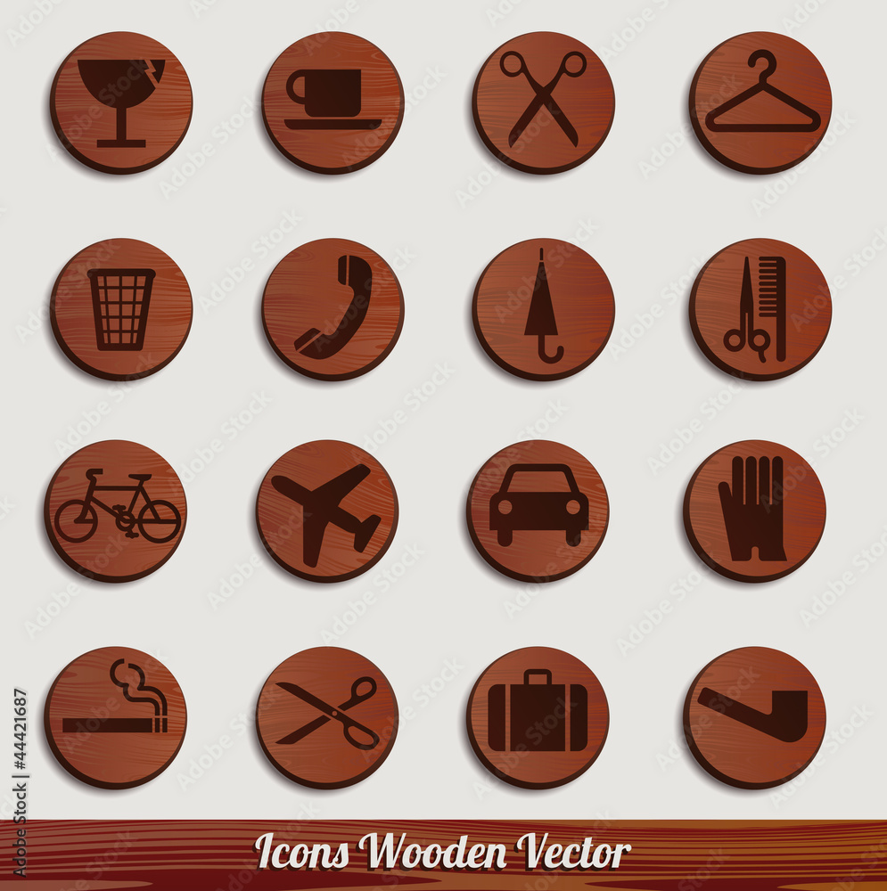 dark wooden icon set with different signs