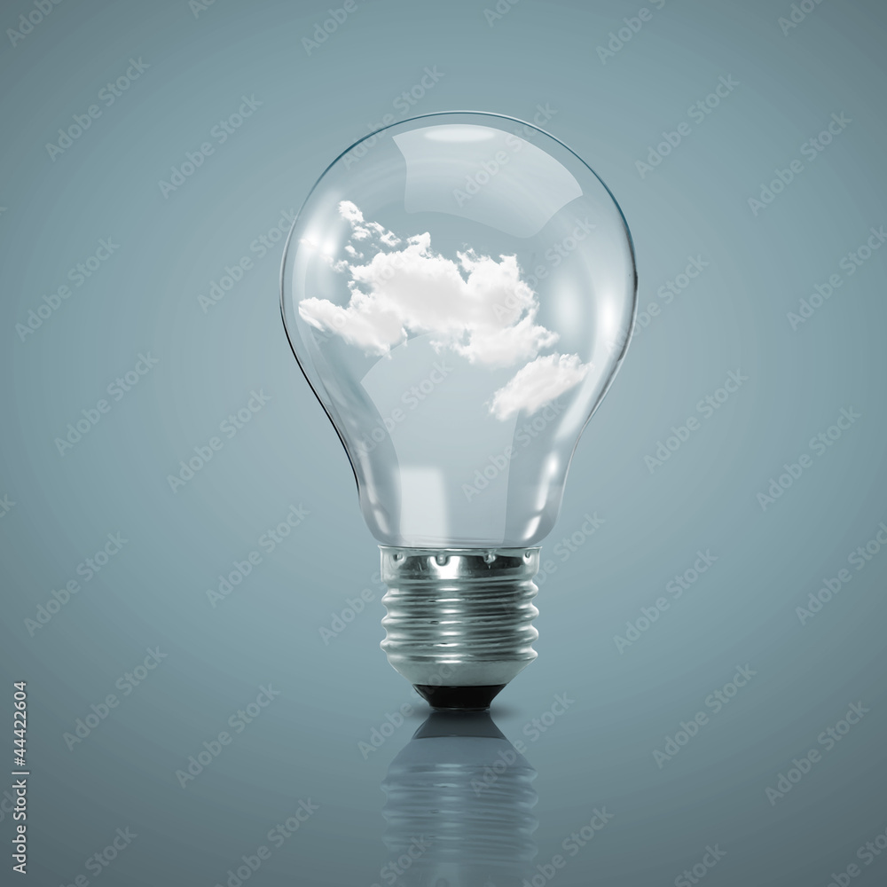 Electric light bulb and blue sky inside it Electric light bulb and blue sky inside it