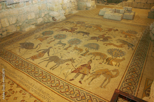 Anicient Mosaics work at Moses Memorial Church Mount Nebo Jordan photo