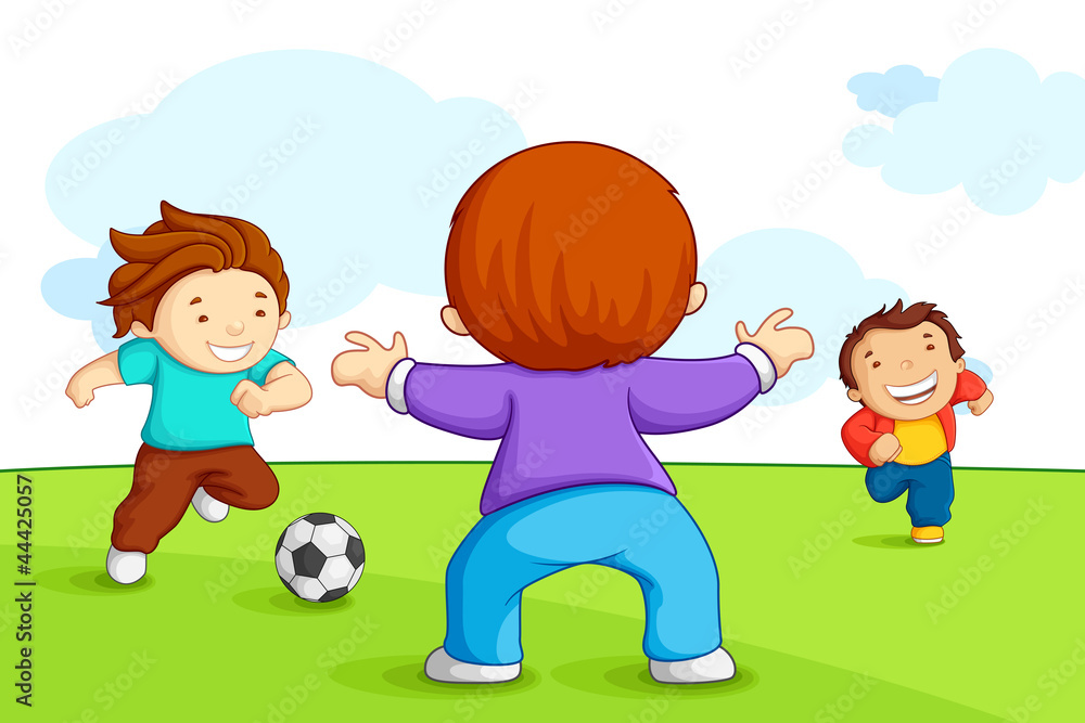 vector illustration of kid playing soccer in playground