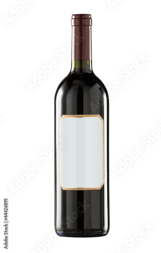 Red wine bottle isolated with blank label. Clipping path include