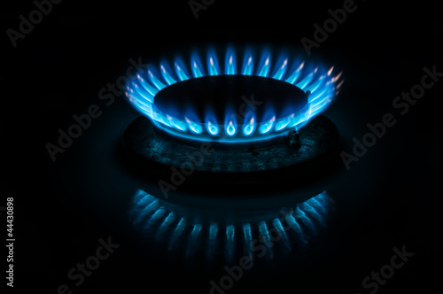 Gas burner close up in dark