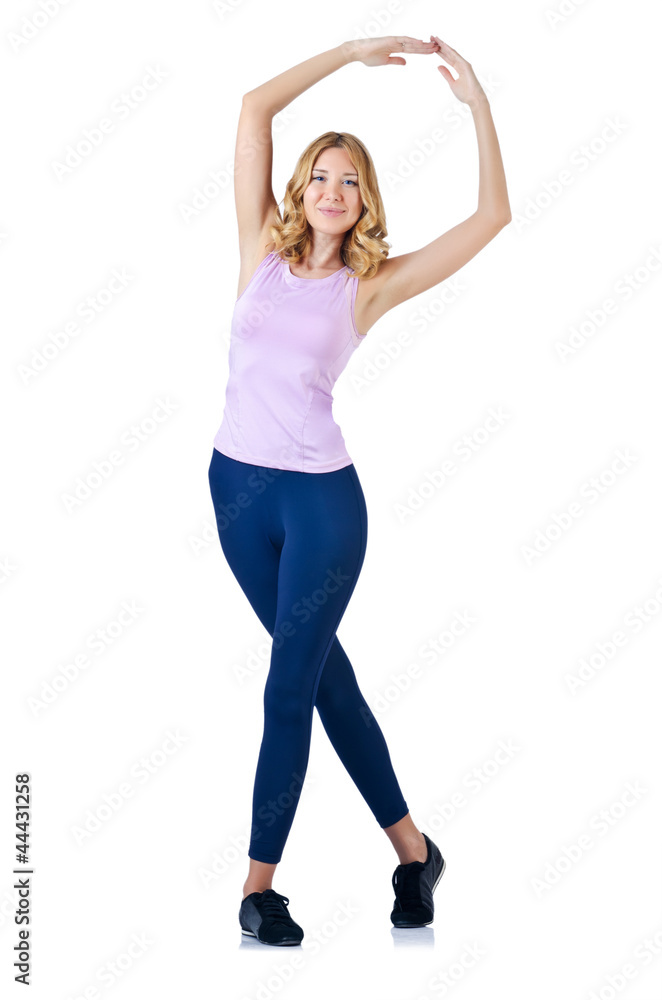 Female sportsman doing exercises on white Female sportsman doing exercises on white