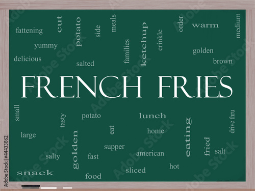 French Fries Word Cloud Concept on a Blackboard