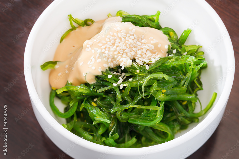 Chuka seaweed salad garnished with sesame seeds Chuka seaweed salad garnished with sesame seeds
