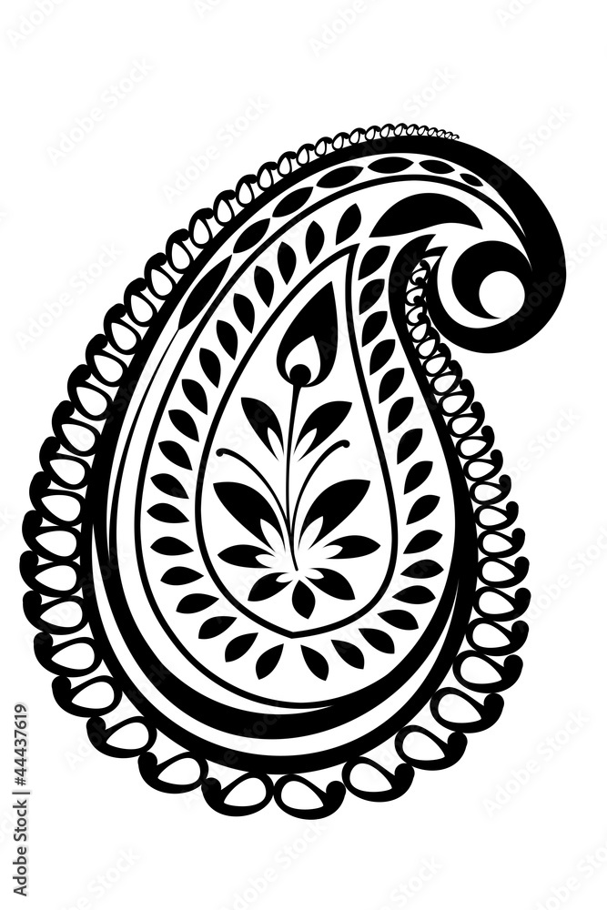 paisley pattern in black & white, India Stock Illustration | Adobe Stock