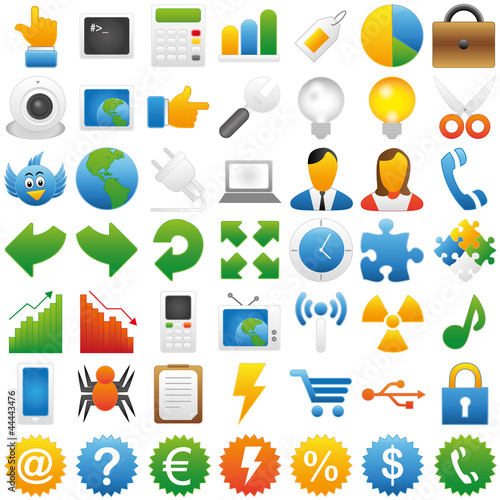 Web Icon Internet Business Button Set - bunt - blau grün gelb