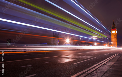 Traffic over the Westminster Bridge blurred by long exposure