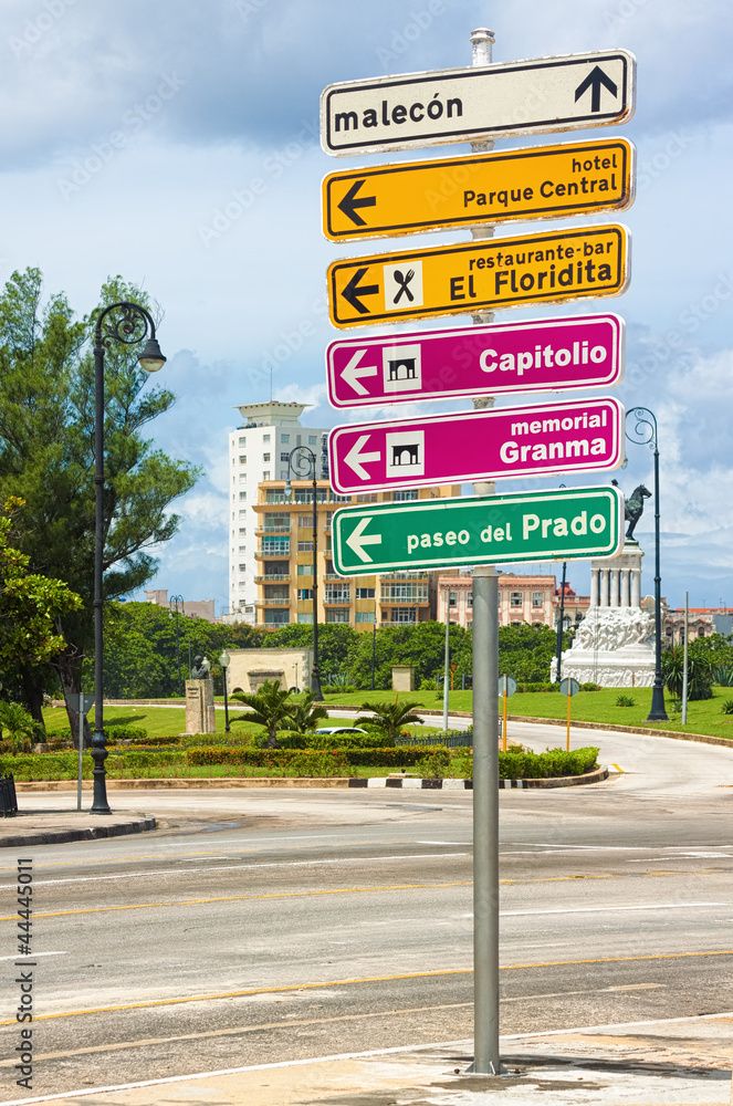 Signpost with directions to landmarks in Havana