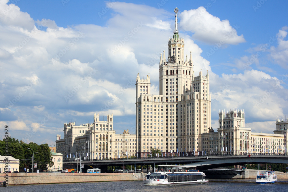 Stalin skyscraper against the cloudy sky. Stalin skyscraper against the cloudy sky.