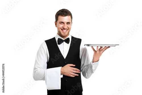 Waiter holding a tray