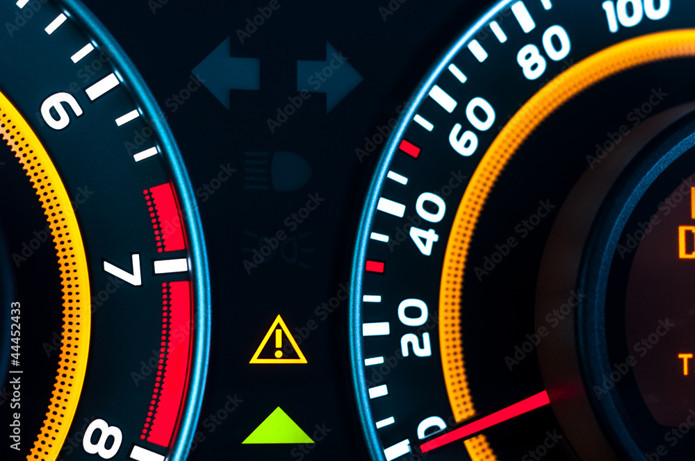 Car speed meter closeup