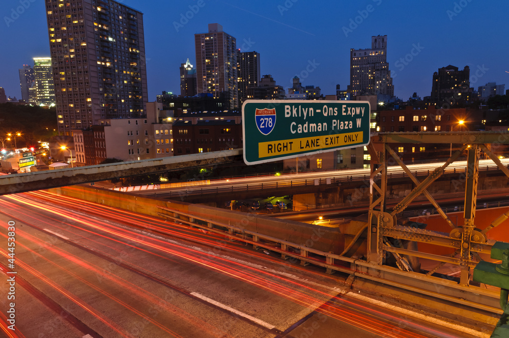 Night traffic on Brooklyn Bridge NYC