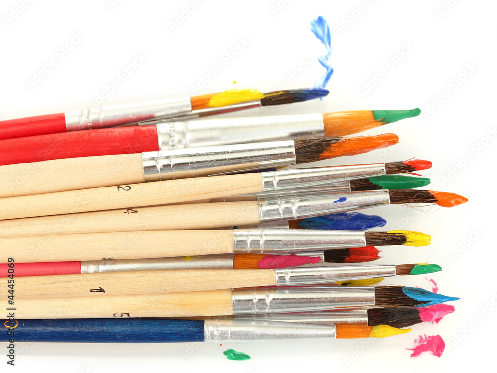 Paint brushes with gouache isolated on white Paint brushes with gouache isolated on white