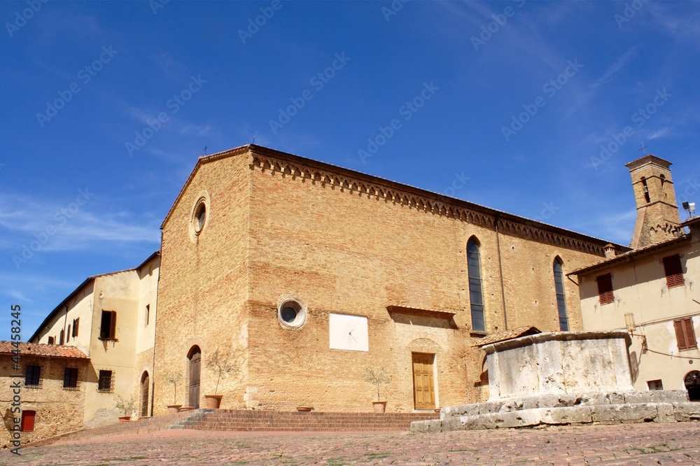 St. Agostino church and square in San Gimignano, Tuscany, Italy.