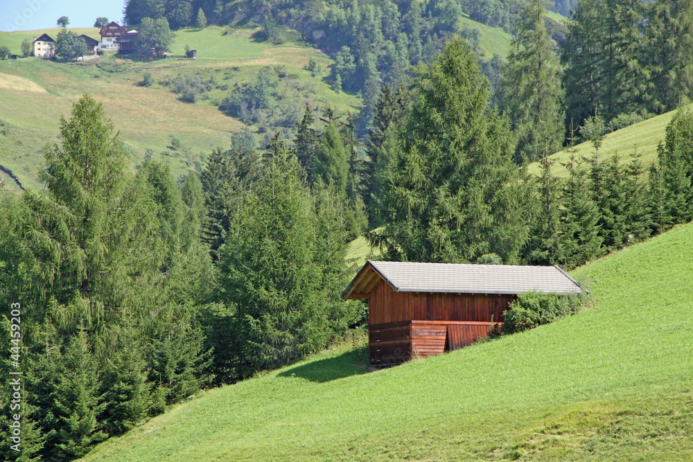 wooden barn in South Tyrol between the mountains