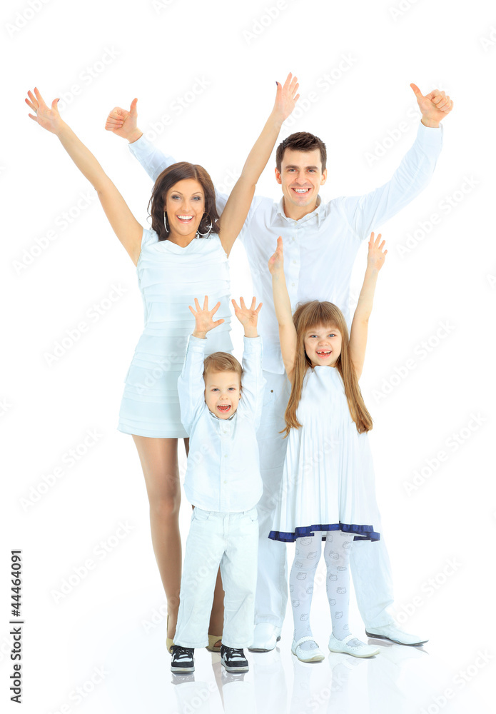 Happy family smiling. Isolated over a white background Happy family smiling. Isolated over a white background