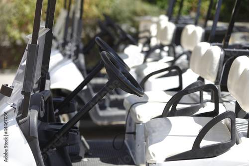 A number of the golf carts at the golf course