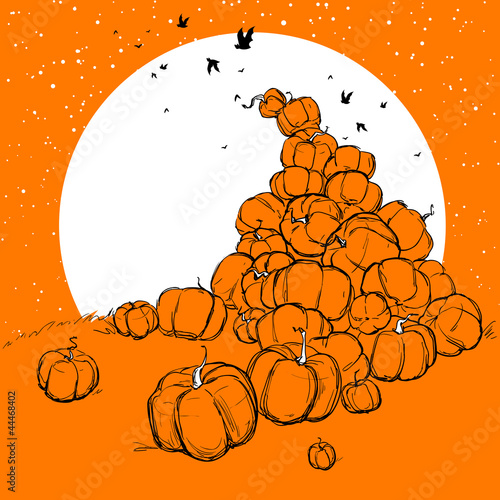 Halloween background with the heap of pumpkins