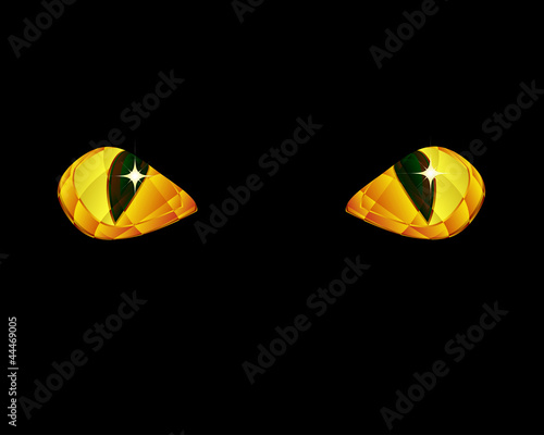Shine yellow eyes on black background.