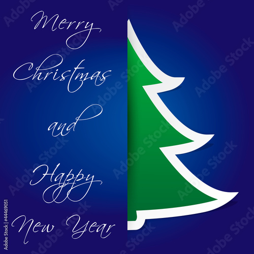 Blue Greeting Card with Christmas Tree