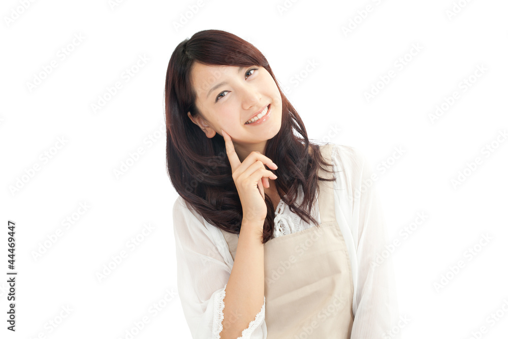 Beautiful young woman wearing an apron. Portrait of asian. Beautiful young woman wearing an apron. Portrait of asian.