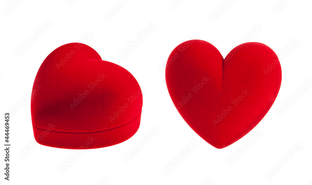 Red velvet heart box, isolated on white Red velvet heart box, isolated on white