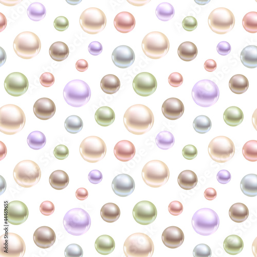 Spherical pearls of different colors. Seamless vector background
