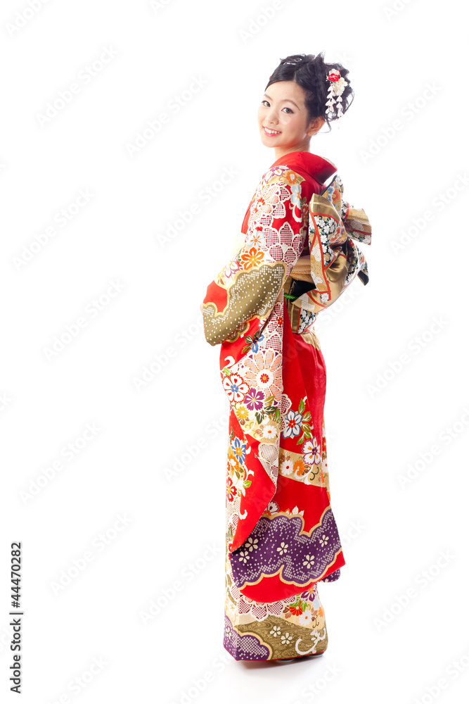 japanese kimono woman on white background japanese kimono woman on white background