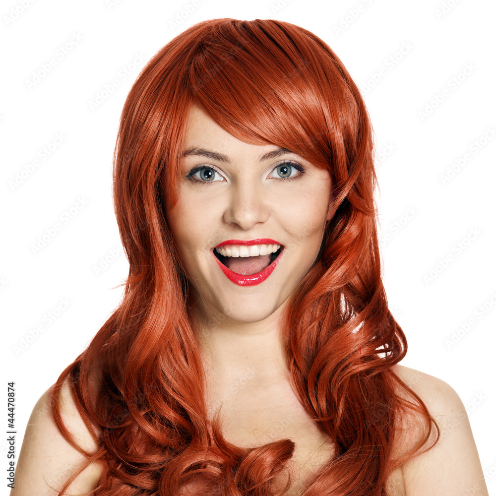 Obraz premium Beauty Portrait. Curly Hair. White Background