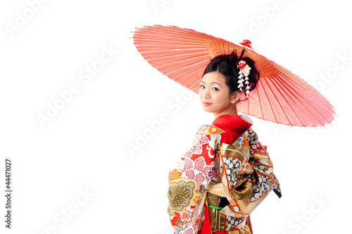 japanese kimono woman with red umbrella