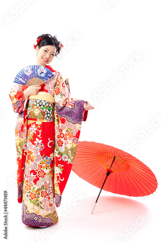 japanese kimono woman with traditonal fan