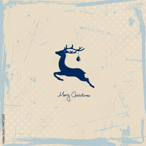 Flying Reindeer Blue Retro Beige Background