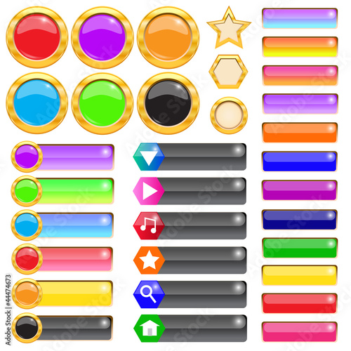 Set of gold and colorful buttons for website.Vector illustration